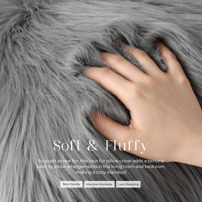 Phantoscope Pack of 2 Faux Fur Throw Pillow Covers Cushion Covers Luxury Soft Decorative Pillowcase Fuzzy Pillow Covers for Bed/ Couch, solid, Gray 26 x 26 Inches - Image 2